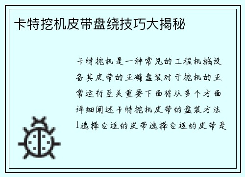 卡特挖机皮带盘绕技巧大揭秘