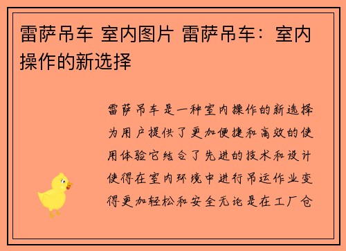 雷萨吊车 室内图片 雷萨吊车：室内操作的新选择